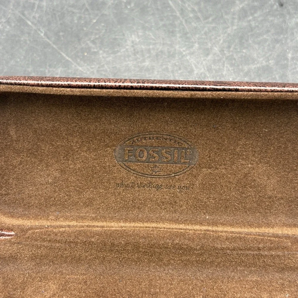 Vintage Fossil Brown Leather Eyeglasses Sunglasses Hard Clam Shell Case